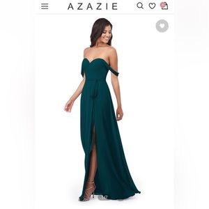 Azazie Aaron bridesmaid dress pine green